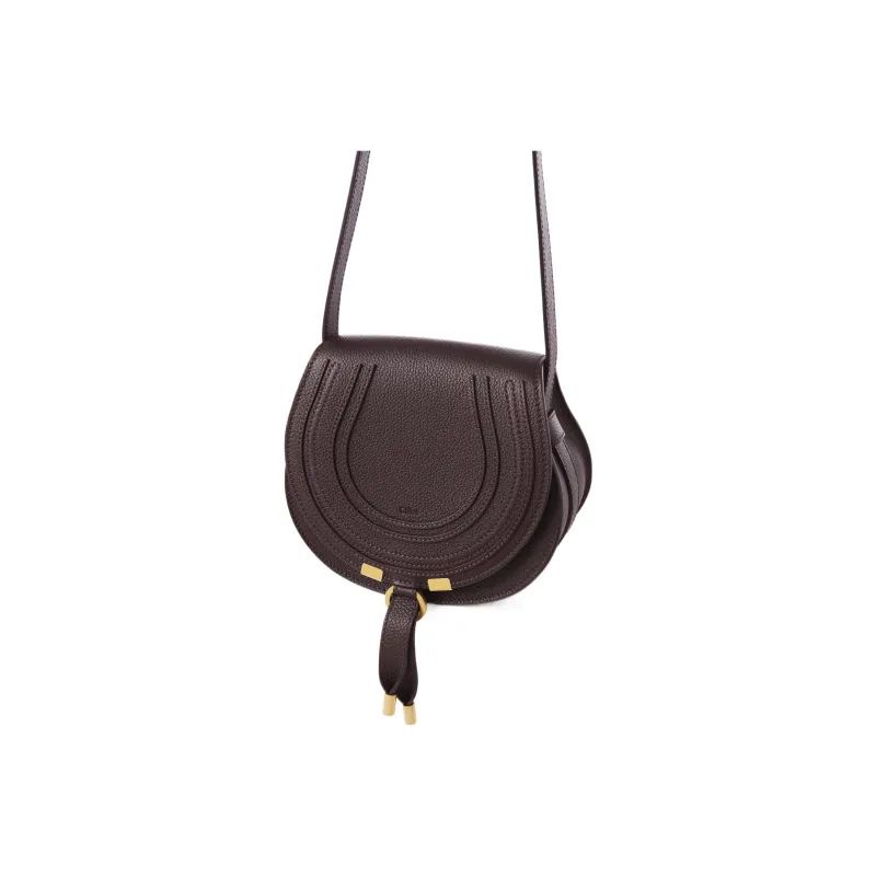 Chloe Marcie Grain Calfskin Saddle Bag, Shoulder Bag, Crossbody Bag Trumpets Women's Dark Purple-1
