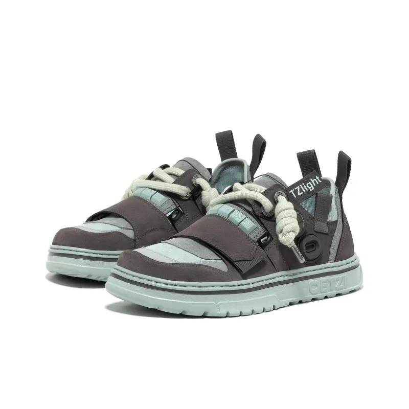 OETZI Low Top Skateboard Shoes Men's Coffee & Gray Blue-1