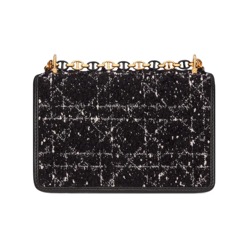 DIOR Caro Wicker Pattern Embroidered Tweed Crossbody Bag Shoulder Bag Women's Black-2