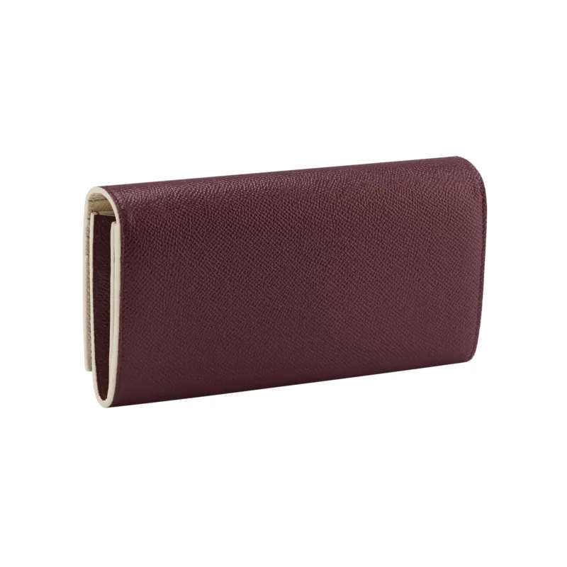 BVLGARI Bulgari Clip Calfskin Wallet Large Size Women's Burgundy/Beige-1