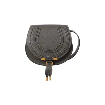 Chloe Marcie Grain Calfskin Saddle Bag, Crossbody Bag, Shoulder Bag Small Size Women's Elephant Gray