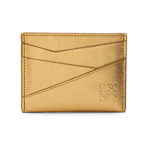 LOEWE Puzzle Cow Leather Card Holder Women's Gold