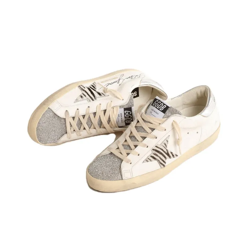 Golden Goose Super Star Low Top Skateboard Shoes Women's White Black Vintage Version-2