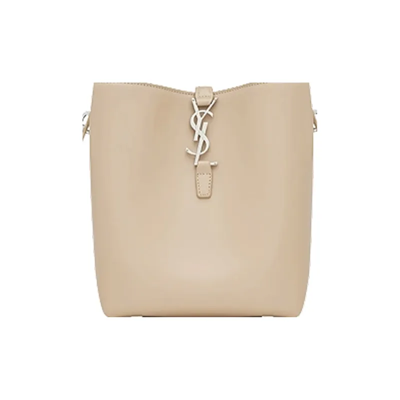 SAINT LAURENT Shiny Cow Leather Bucket Bags Shoulder Bag Crossbody Bag Handbag Small Size Women's Beige-5
