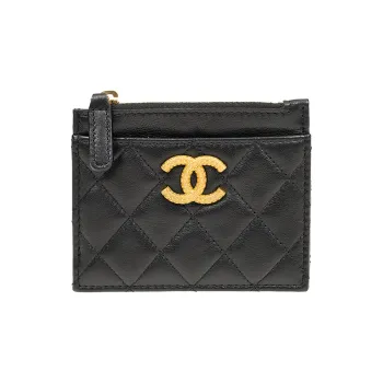 CHANEL Lambskin Wallet, Card Holder Women's Black