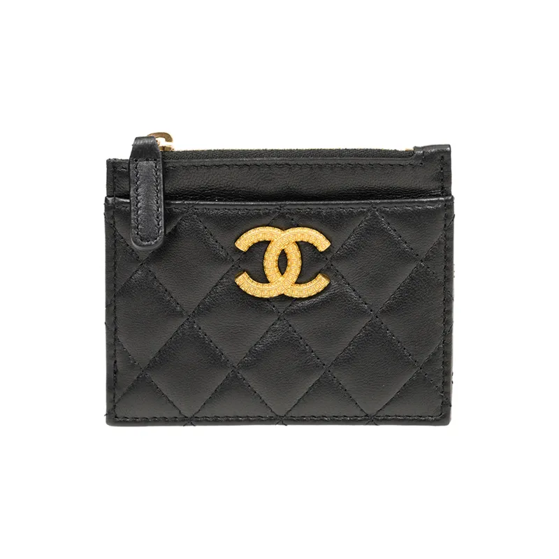 CHANEL Lambskin Wallet, Card Holder Women's Black-0
