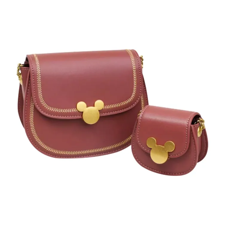 MESUCA Disney X Minnie Disney Mickey Collaboration PU Saddle Bag, Shoulder Bag, Crossbody Bag Medium Size Women's Red-2