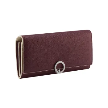 BVLGARI Bulgari Clip Calfskin Wallet Large Size Women's Burgundy/Beige