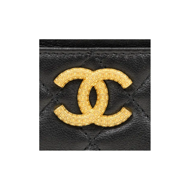 CHANEL Lambskin Wallet, Card Holder Women's Black-4
