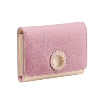 BVLGARI Grained Calfskin Card Holder Women's Pink/Ecru