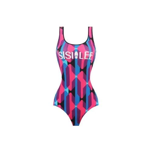 SISII LEE One-Piece Swimsuits Women's Geometric Blue And Red Patchwork