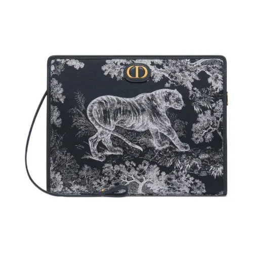 DIOR 30 Montaigne Reverse Yuji Print Clutch Medium Size Women's White/Blue