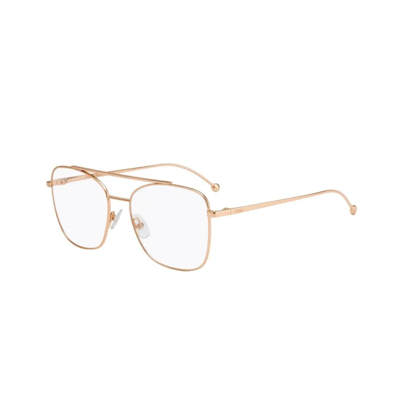 FENDI Metal Irregular Shape Eyeglass Frames Unisex Rose Gold-0