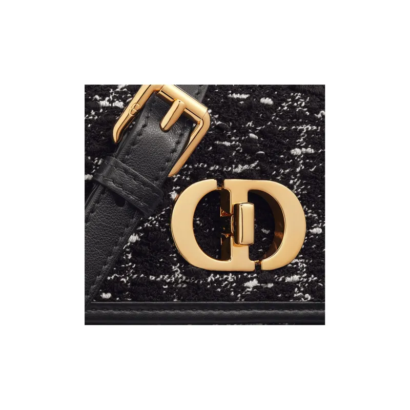 DIOR Caro Wicker Pattern Embroidered Tweed Crossbody Bag Shoulder Bag Women's Black-5