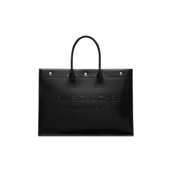 SAINT LAURENT Rive Gauche Leather Tote Bag, Shopping Bag, Handbag Large Size Men's Black