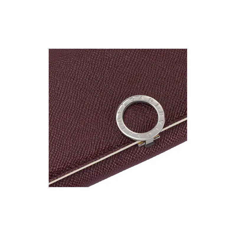 BVLGARI Bulgari Clip Calfskin Wallet Large Size Women's Burgundy/Beige-3