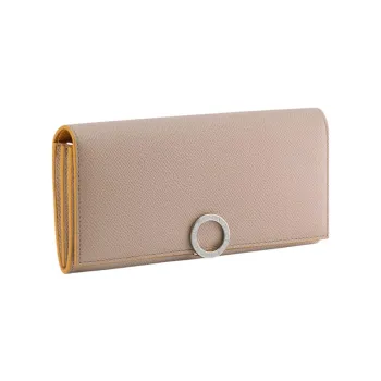 BVLGARI Bulgari Clip Calfskin Wallet Large Size Women's Yellow/Beige