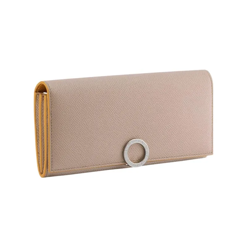 BVLGARI Bulgari Clip Calfskin Wallet Large Size Women's Yellow/Beige-0