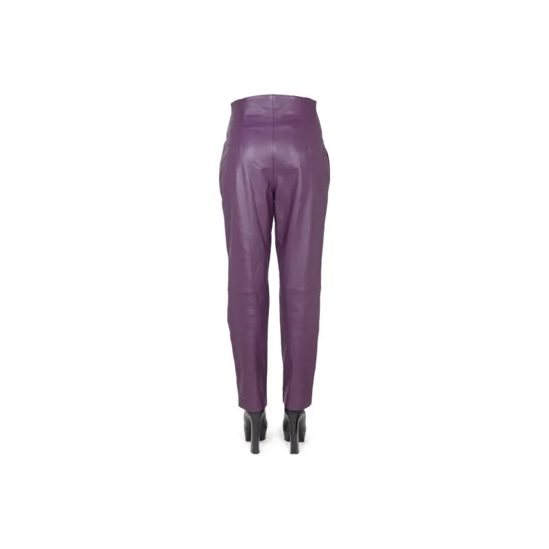 ALBERTA FERRETTI High Waisted Straight Leg Leather Pants-1