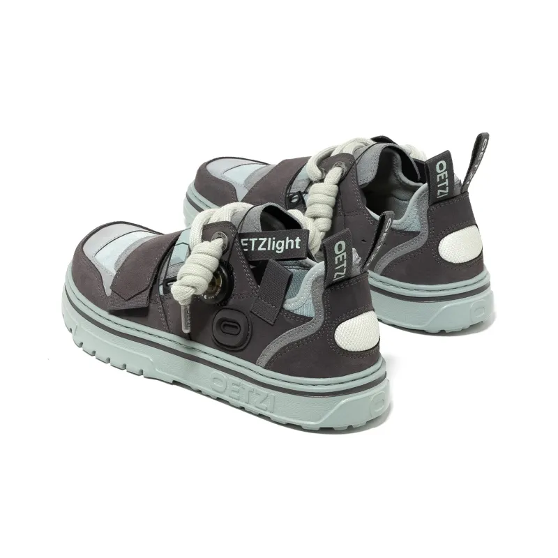 OETZI Low Top Skateboard Shoes Men's Coffee & Gray Blue-2