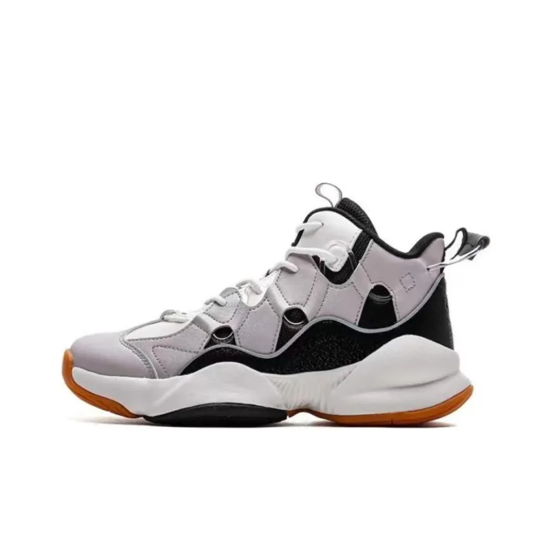 QIAODAN Cushioning Anti Slip And Wear Resistant Mid Top Basketball Shoes Women's Black White-0
