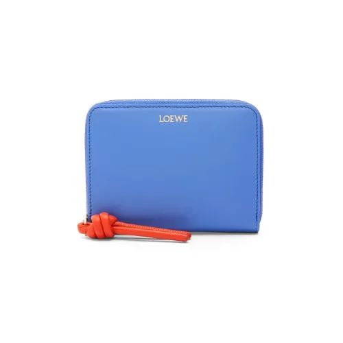 LOEWE Shiny Nappa Cow Leather Wallet Women's Sea Breeze Blue/Vibrant Orange