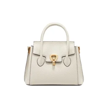BOSSSUNWEN Cow Leather, Lock Casual Workplace Shoulder Bag, Crossbody Bag, Handbag Medium Size Women's Ecru/Khaki/Black