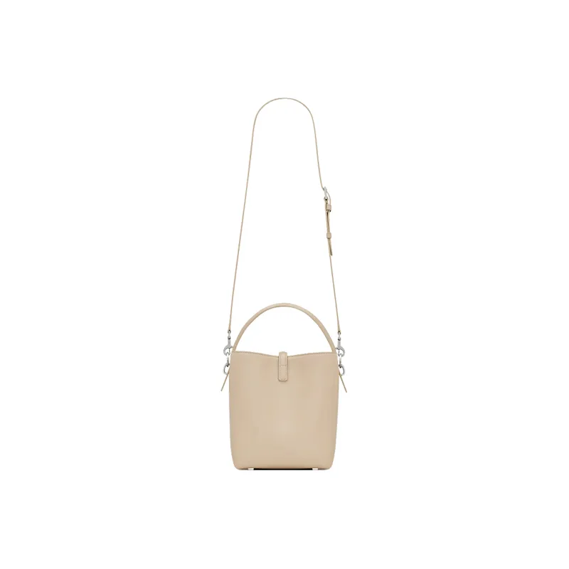 SAINT LAURENT Shiny Cow Leather Bucket Bags Shoulder Bag Crossbody Bag Handbag Small Size Women's Beige-4