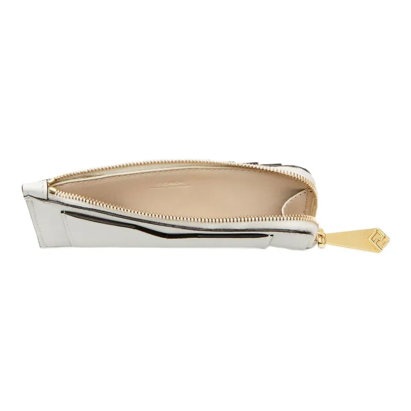 FENDI FF Diamonds Series Leather Card Holder Women's White/Pink-2