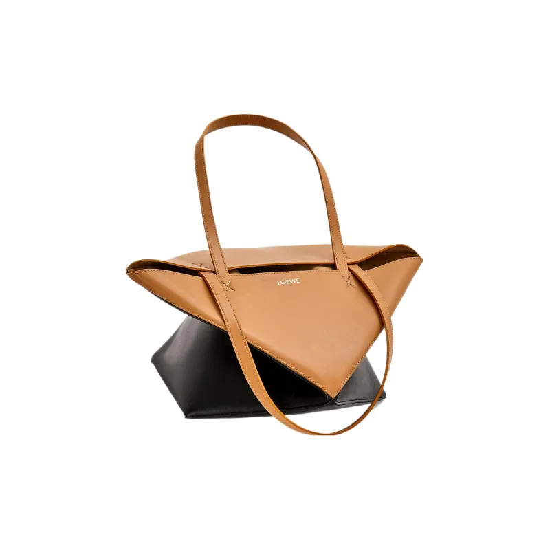 LOEWE Shiny Cow Leather Tote Bag Shopping Bag Handbag Regular Women's Brown/Black-3
