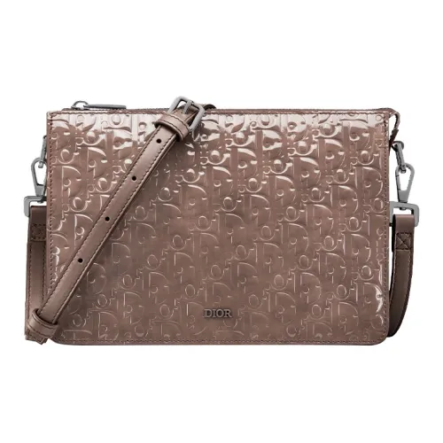 DIOR Oblique Gravity Print Leather Shoulder Bag Crossbody Bag Men's Plum Red