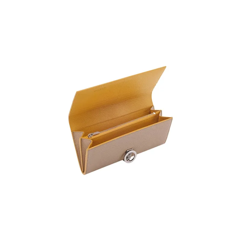 BVLGARI Bulgari Clip Calfskin Wallet Large Size Women's Yellow/Beige-2