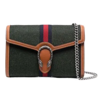 GUCCI Dionysus Shearling And Leather Chain Wallet Crossbody Bag Shoulder Bag Women's Green Brown
