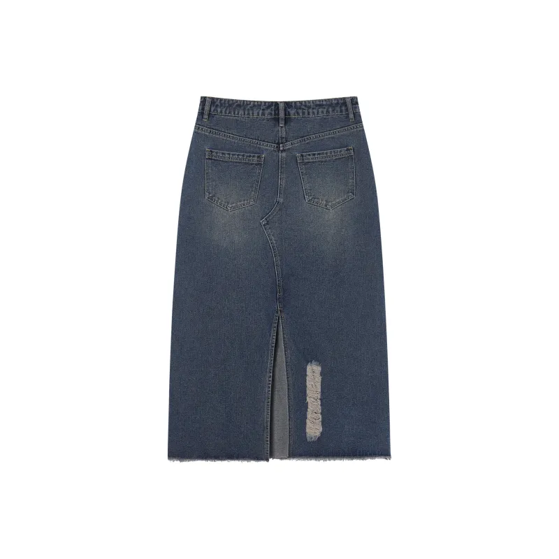I'M ONE Denim Long Skirts Women's Vintage Denim Blue-1