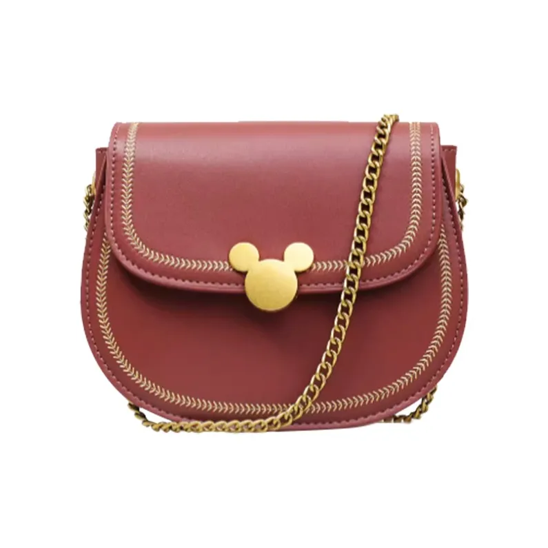MESUCA Disney X Minnie Disney Mickey Collaboration PU Saddle Bag, Shoulder Bag, Crossbody Bag Medium Size Women's Red-5