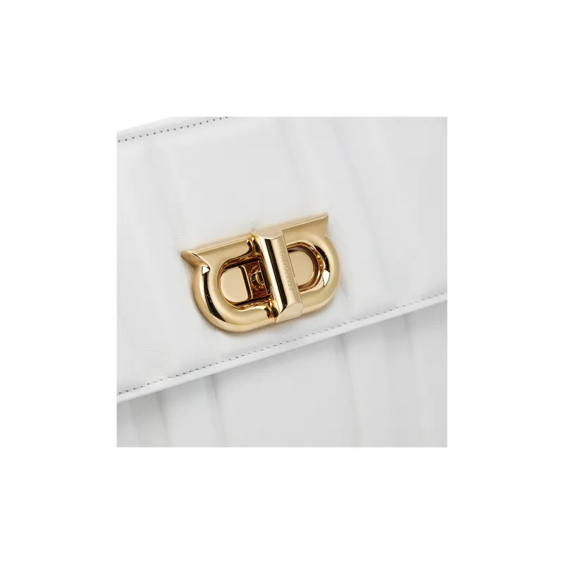 FERRAGAMO GANCINI Calfskin Handbag Regular Women's White-5