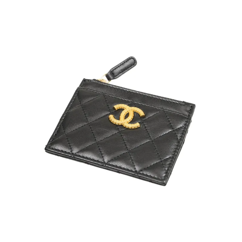 CHANEL Lambskin Wallet, Card Holder Women's Black-2