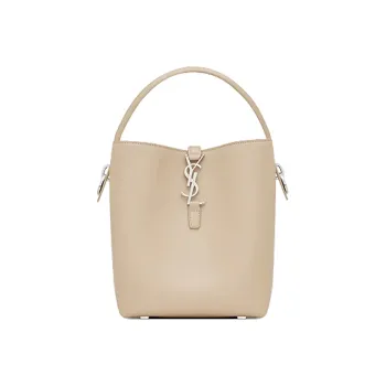 SAINT LAURENT Shiny Cow Leather Bucket Bags Shoulder Bag Crossbody Bag Handbag Small Size Women's Beige