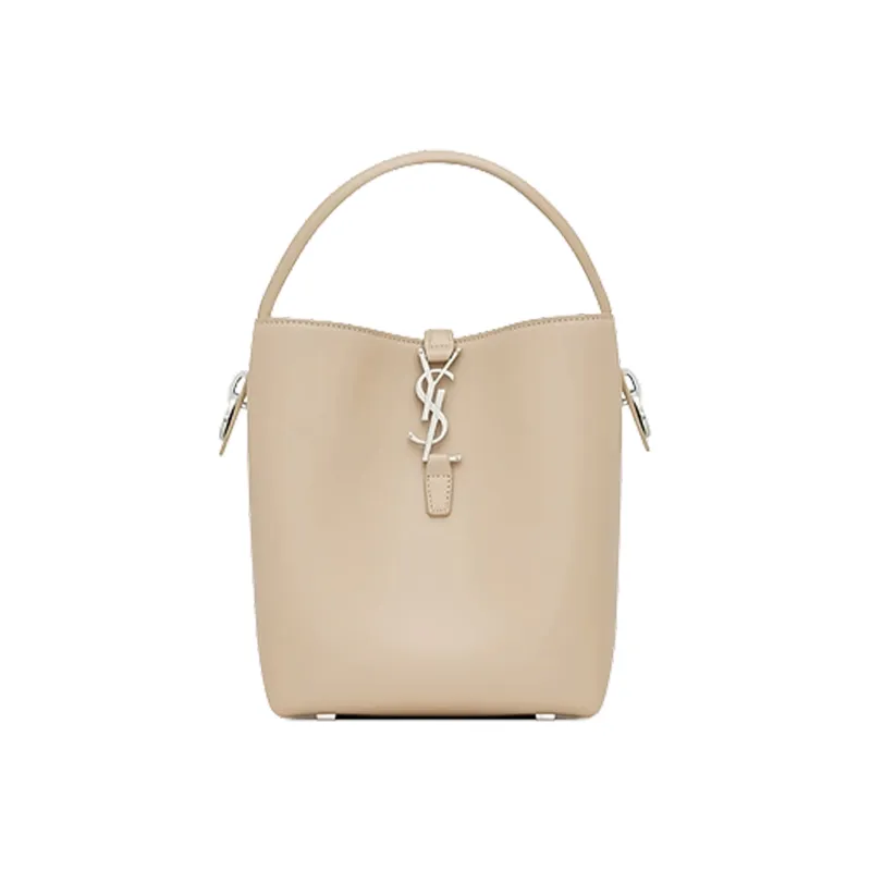 SAINT LAURENT Shiny Cow Leather Bucket Bags Shoulder Bag Crossbody Bag Handbag Small Size Women's Beige-0