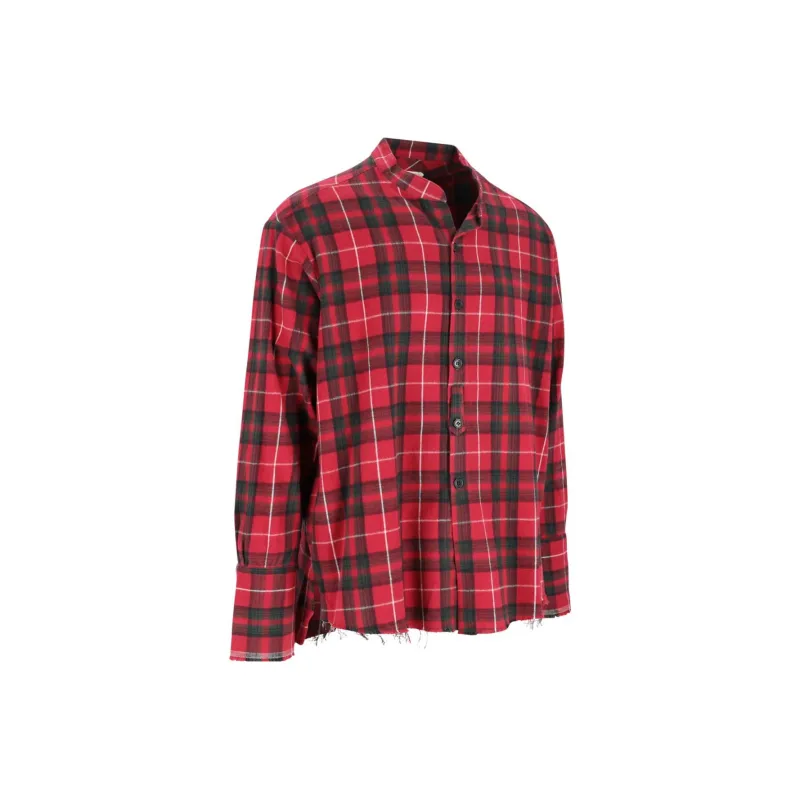 GREG LAUREN Check-print Denim-detail Open Shirt-2