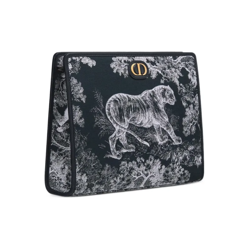 DIOR 30 Montaigne Reverse Yuji Print Clutch Medium Size Women's White/Blue-1