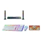 White Keyboard & Mouse Set+Mouse Pad+6002 Speaker+2 Plug-in Microphones