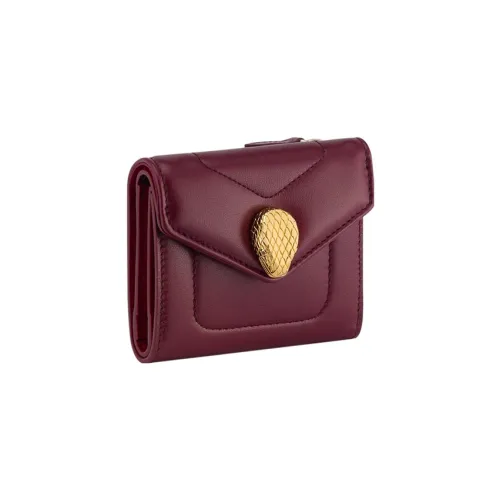 BVLGARI Serpenti Reverse Calfskin Coin Purses Wallets Women's Burgundy
