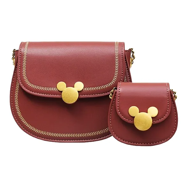 MESUCA Disney X Minnie Disney Mickey Collaboration PU Saddle Bag, Shoulder Bag, Crossbody Bag Medium Size Women's Red-1