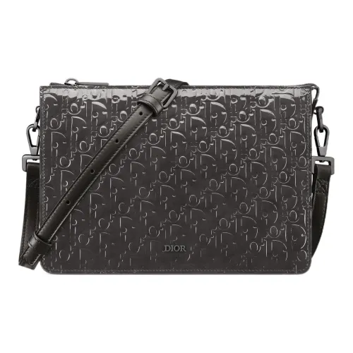 DIOR Oblique Gravity Print Leather Shoulder Bag Crossbody Bag Men's Black