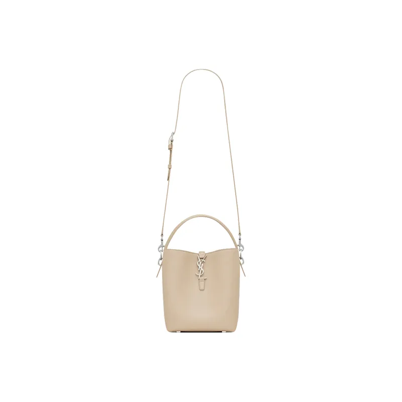 SAINT LAURENT Shiny Cow Leather Bucket Bags Shoulder Bag Crossbody Bag Handbag Small Size Women's Beige-1