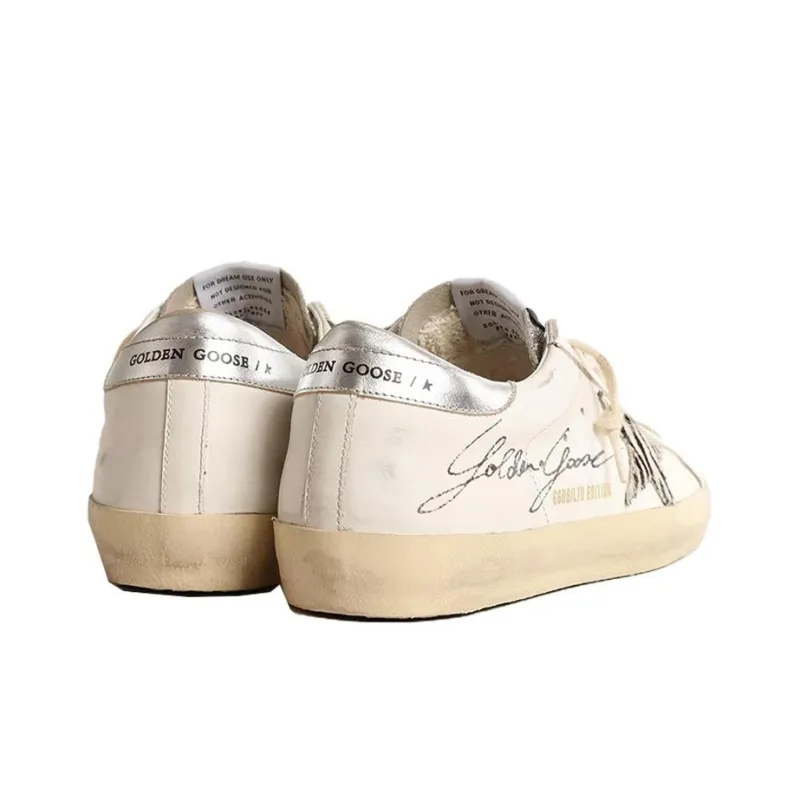 Golden Goose Super Star Low Top Skateboard Shoes Women's White Black Vintage Version-3