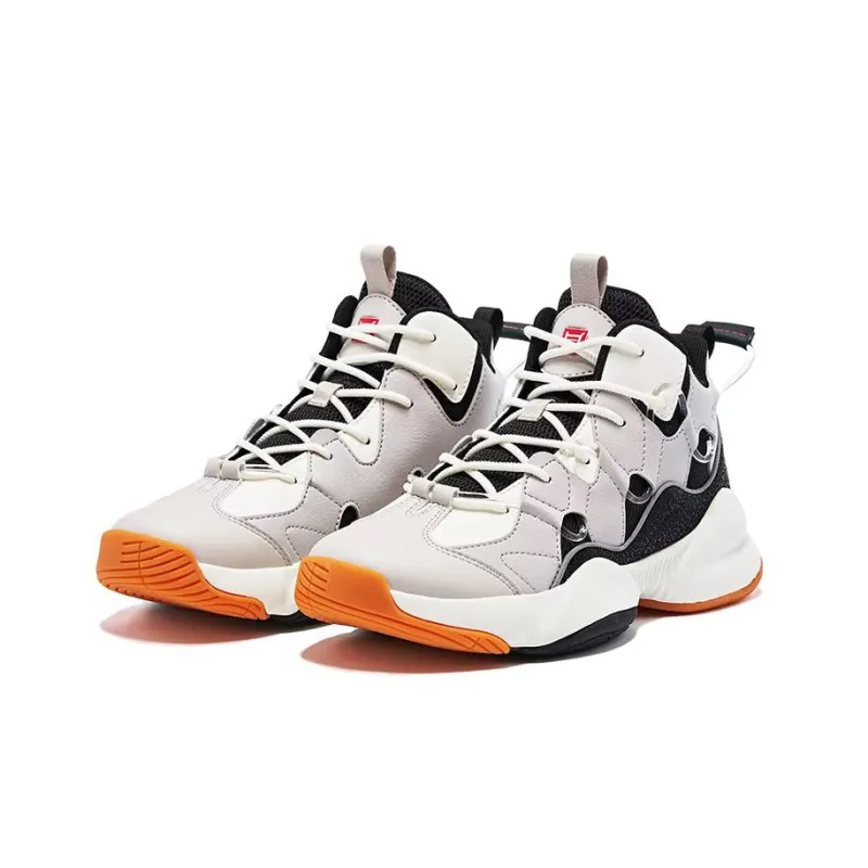 QIAODAN Cushioning Anti Slip And Wear Resistant Mid Top Basketball Shoes Women's Black White-2