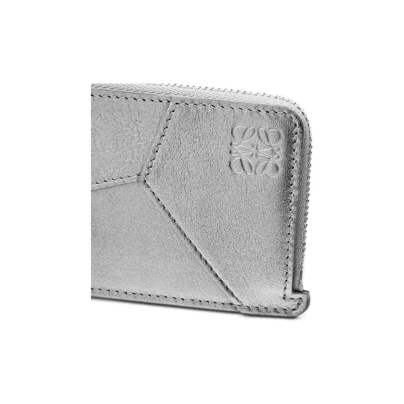 LOEWE Puzzle Cow Leather Card Holder Women's Silver-3