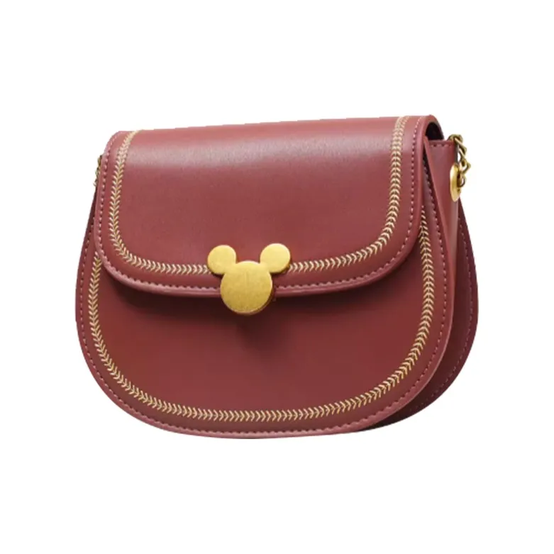 MESUCA Disney X Minnie Disney Mickey Collaboration PU Saddle Bag, Shoulder Bag, Crossbody Bag Medium Size Women's Red-4